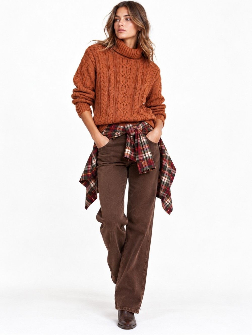 Sweater Cable Knit Turtleneck In Pumpkin Spice Color Unbranded NWT - Picture 5 of 5